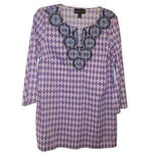Dana Buchman Purple Diamond Embroidered Tunic Blouse